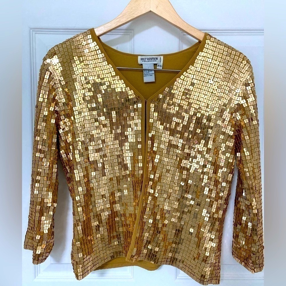 Holt RENFREW COLLECTION VINTAGE GOLD SEQUIN JACKET - Size Small